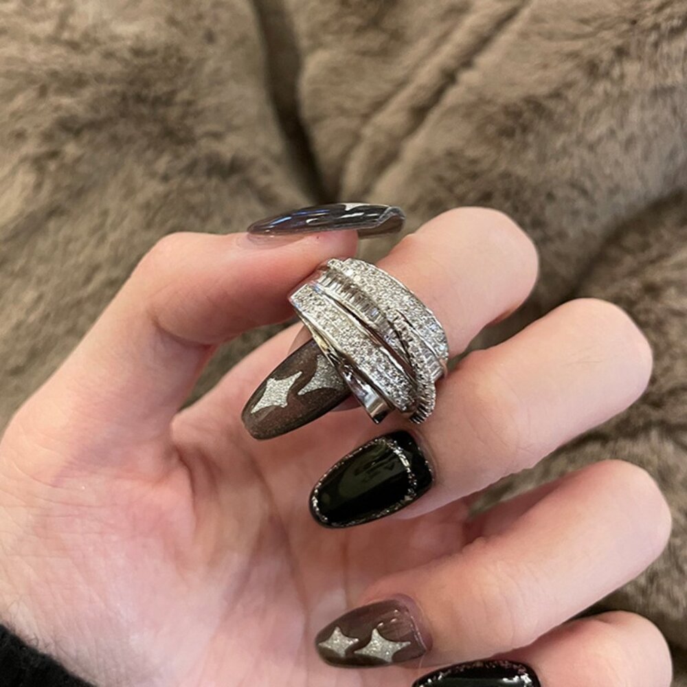 Women’s Silver Multi-Layer Open Ring With Zircon … - image 3